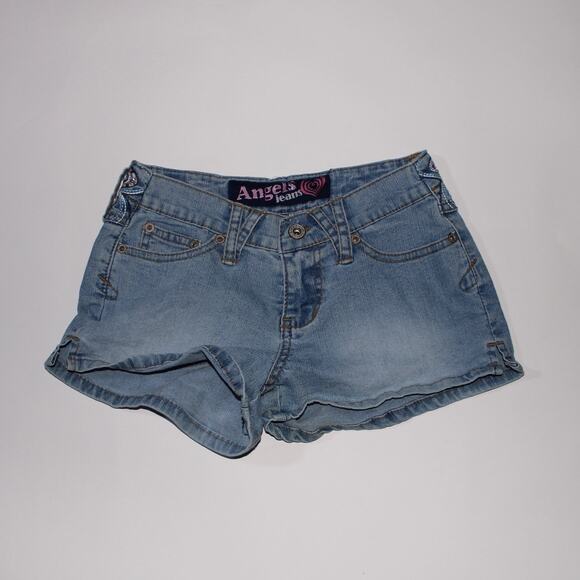 Y2K Angel Jeans Micro Denim Shorts With Embroidery And Gems Size 3 - Picture 1 of 5